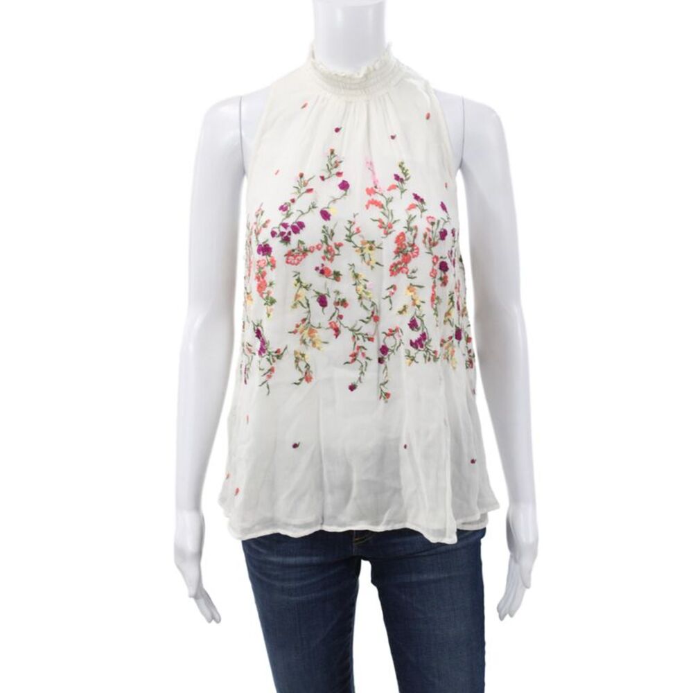 Floreat Womens Sleeveless Floral High Neck Tunic Blouse Ivory Size S